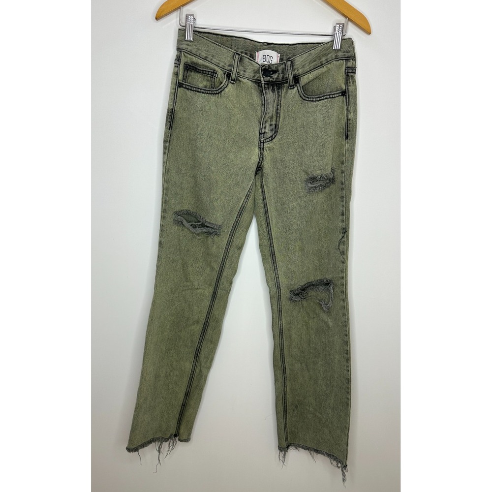 BDG Cowgirl Jean Green Acid Wash Distressed Straight Leg Raw Hem Denim Size 25 - Picture 2 of 14